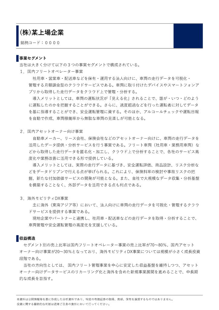 投資家向けに上場企業のリサーチ＆分析を行います 事業内容と決算情報から企業分析を行いレポートにまとめます イメージ3