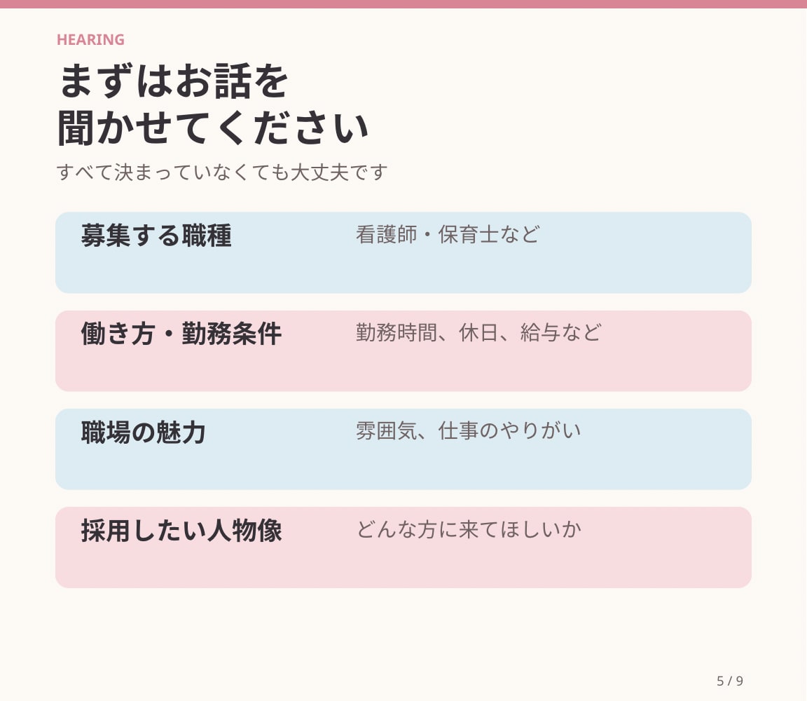 医療・保育・福祉の魅力が伝わる求人票を作成します 看護師経験を活かし求職者目線で魅力を言語化 イメージ5