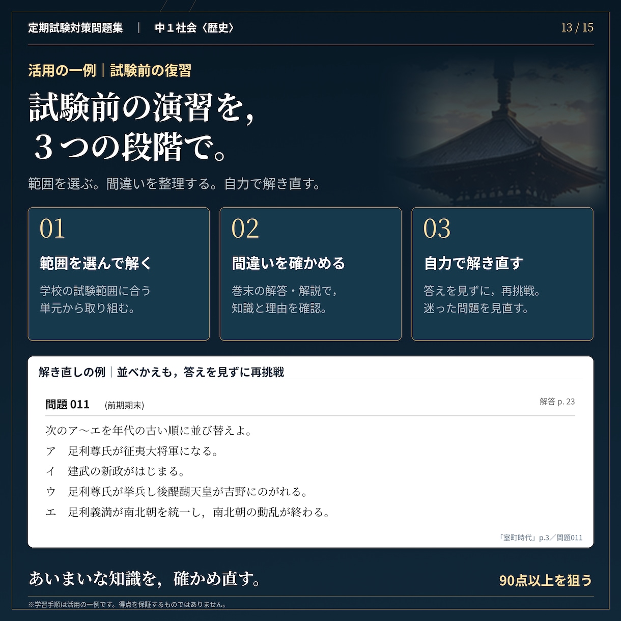中１社会・歴史全分野の定期試験対策問題を提供します 圧倒的な演習量で定期試験で90点以上を狙いましょう！ イメージ13