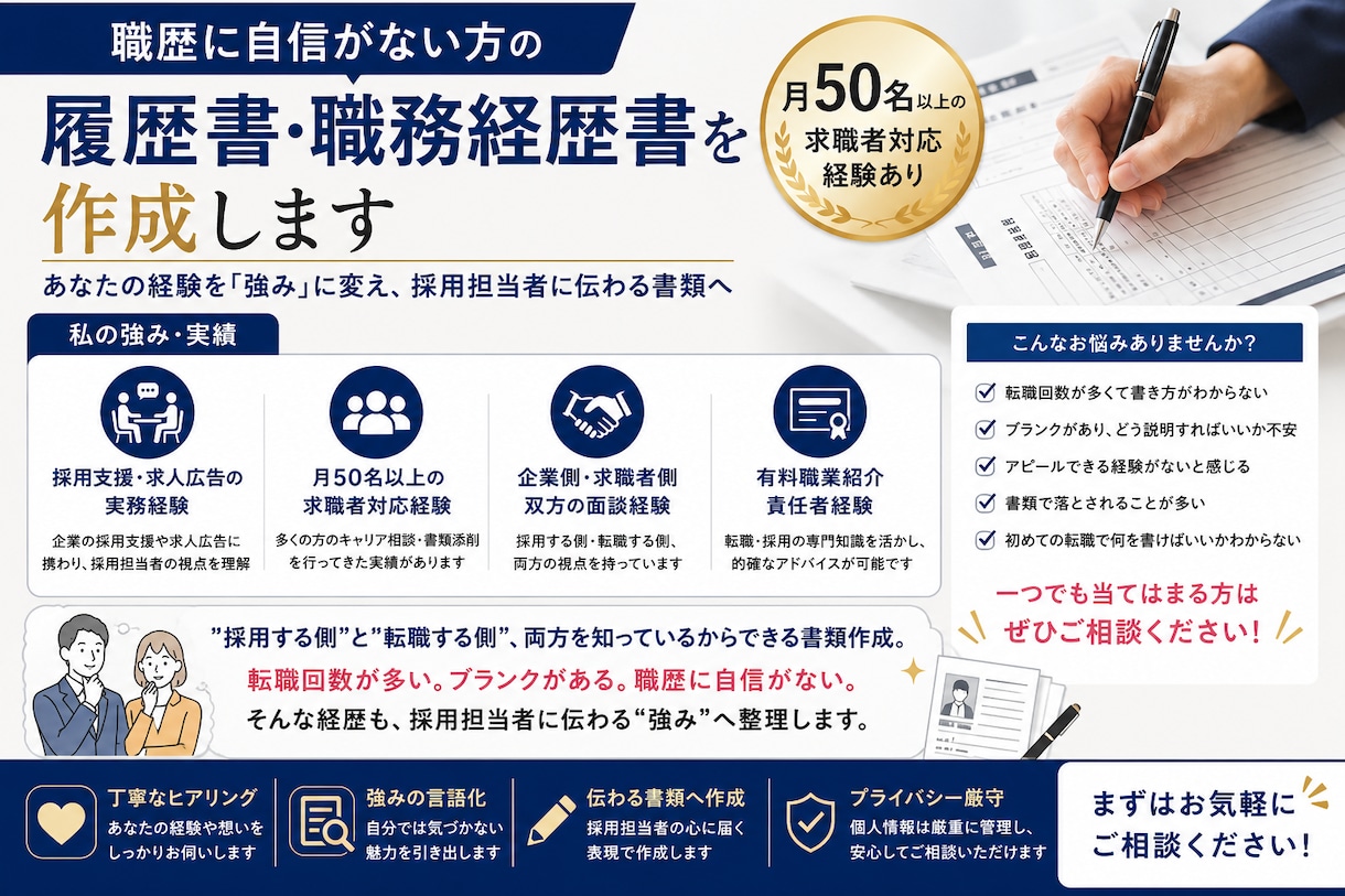 履歴書・職務経歴書・自己PR・志望動機の添削します 採用支援の現場目線で、話すだけで強みを言語化します イメージ2