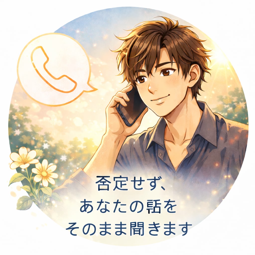 あなたの話を否定せずにじっくり聴きます 評価もアドバイスもせず、安心して話せる時間 イメージ1