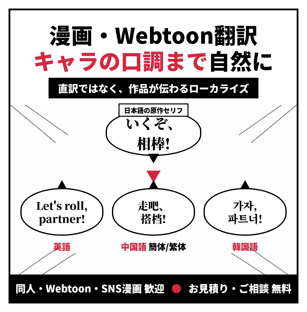 漫画・Webtoonを自然な多言語へ翻訳します 英語・中国語・韓国語対応　キャラの口調まで自然に イメージ1