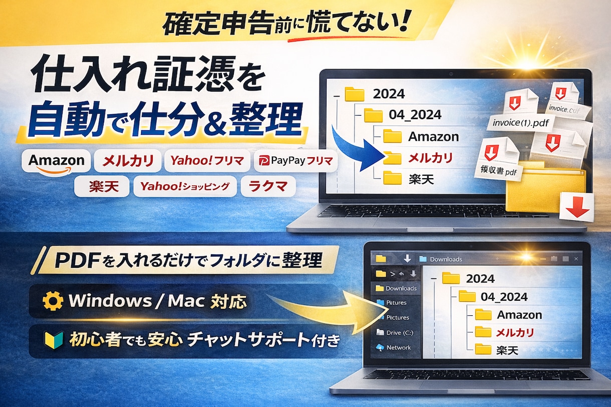 eBayネットショップ領収書PDF自動仕分けます 領収書ぐちゃぐちゃから卒業｜確定申告が楽になる自動整理ツール イメージ1