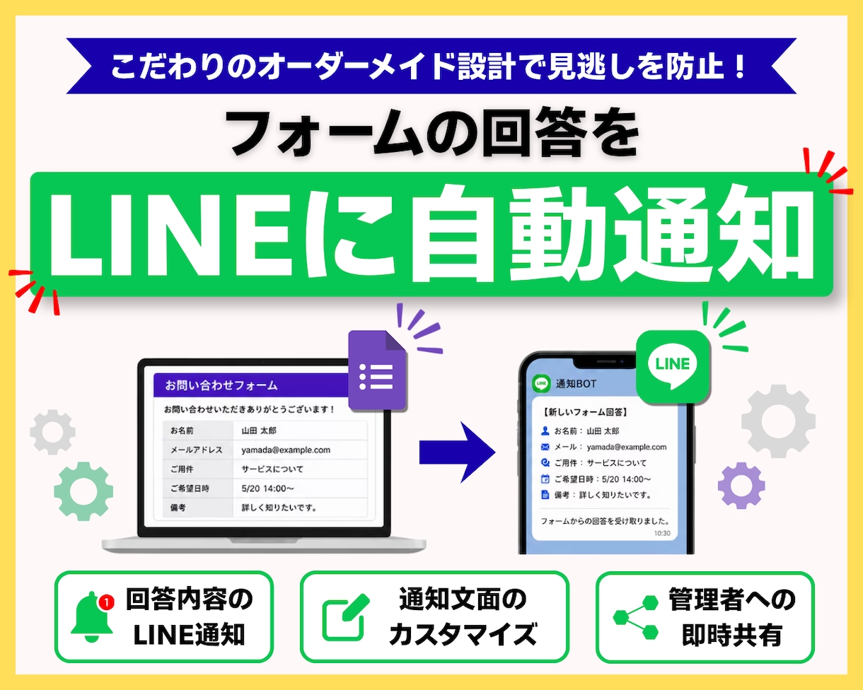 Googleフォーム回答をLINEに自動通知します Googleフォームに新しい回答内容をLINEへ自動通知させ イメージ1