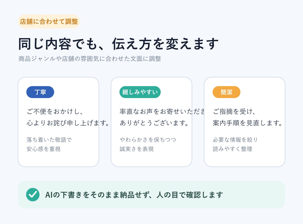 楽天の低評価レビュー10件を分析・返信します 言い訳に見えない返信文＋不満原因と改善策を納品 イメージ5