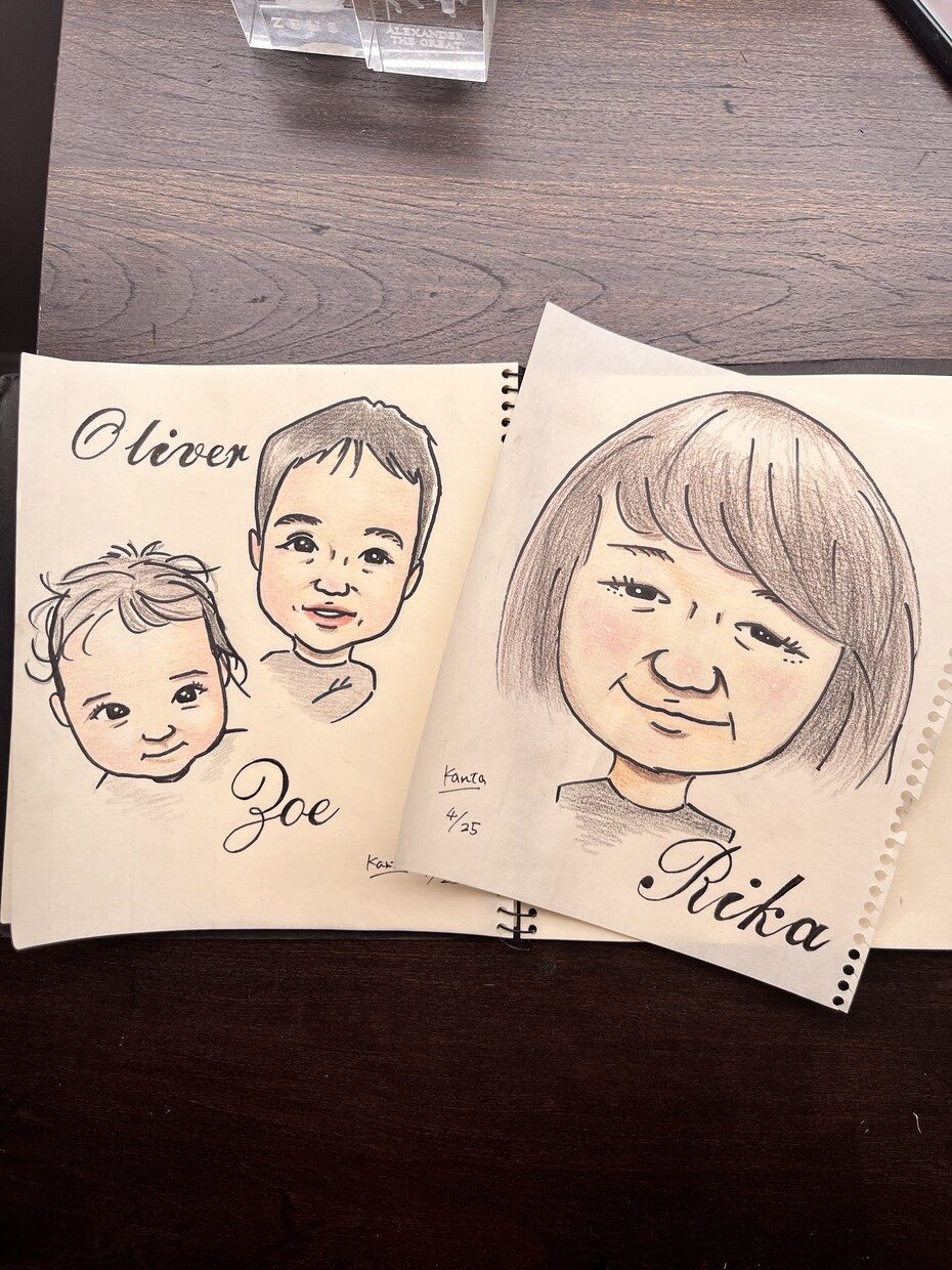 色紙に手書きの優しいタッチの似顔絵描きます 送料無料！贈り物に最適！オシャレな筆記体の名前付き☆ イメージ2