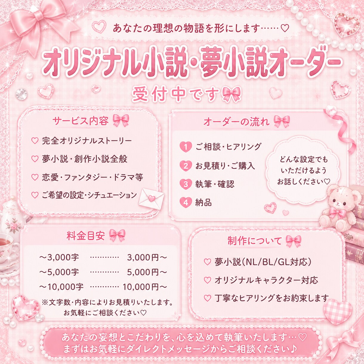 オリジナル小説・創作・夢小説など幅広く執筆します あなたのこだわり
