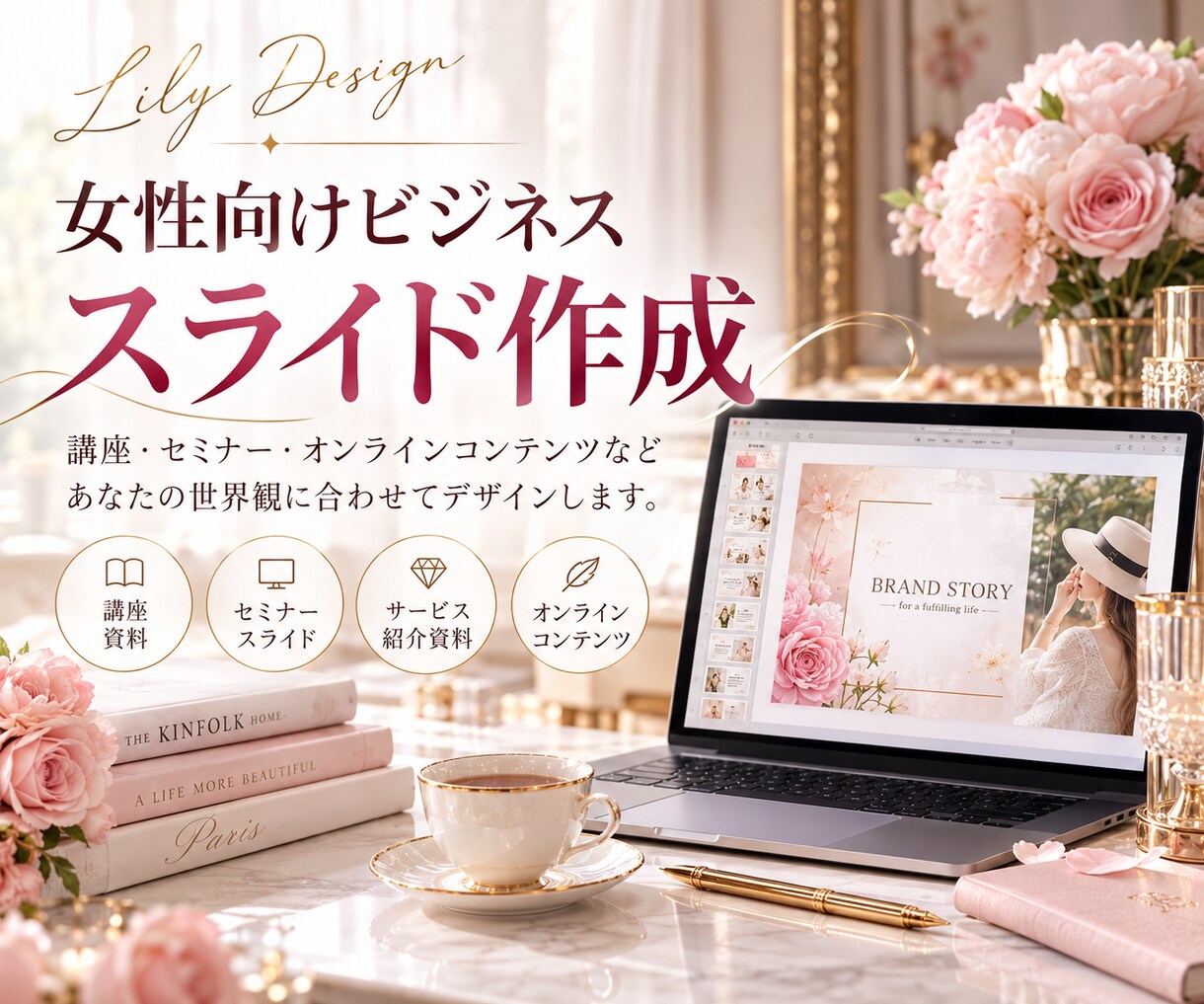 女性向け講座のスライド資料を制作します 世界観まで伝わる、美しく見やすい資料デザイン イメージ1