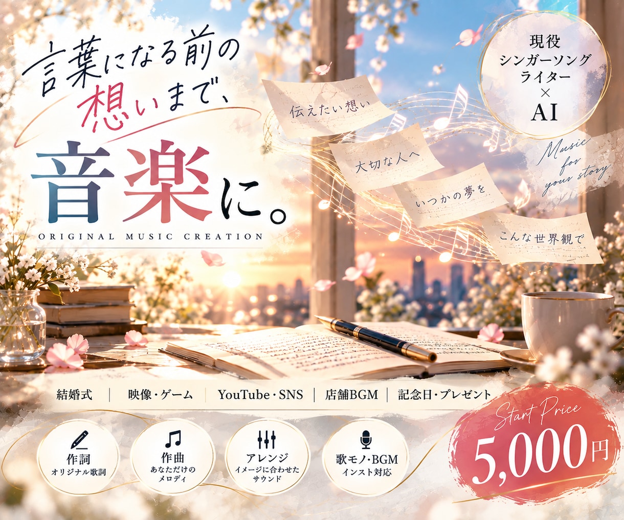 あなたの想いからオリジナル楽曲を制作します 現役シンガーソングライターがAIを活用！歌モノ・インスト◎ イメージ1