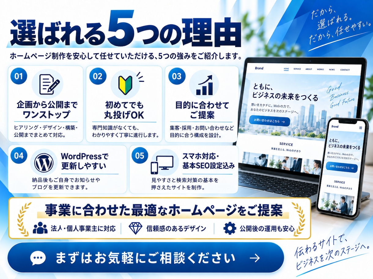 WordPressで集客につながるHPを制作します 企画・デザイン・構築・スマホ対応ワンストップ初めて丸投げOK イメージ3