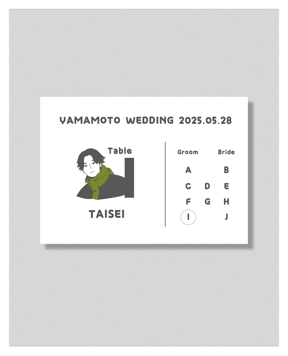 似顔絵入り結婚式エスコートカードを作成します ゲスト様一人ひとりの似顔絵が描かれたエスコートカード イメージ1