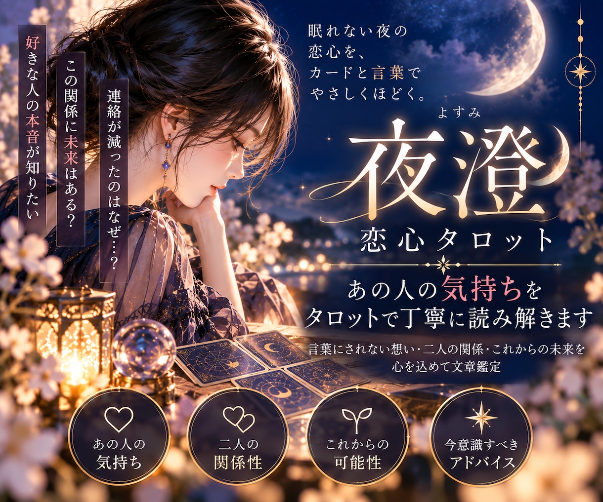 あの人の本当の気持ちをタロットで丁寧に読み解きます 言葉にされない想い・二人の関係・これからを心を込めて文章鑑定 イメージ1