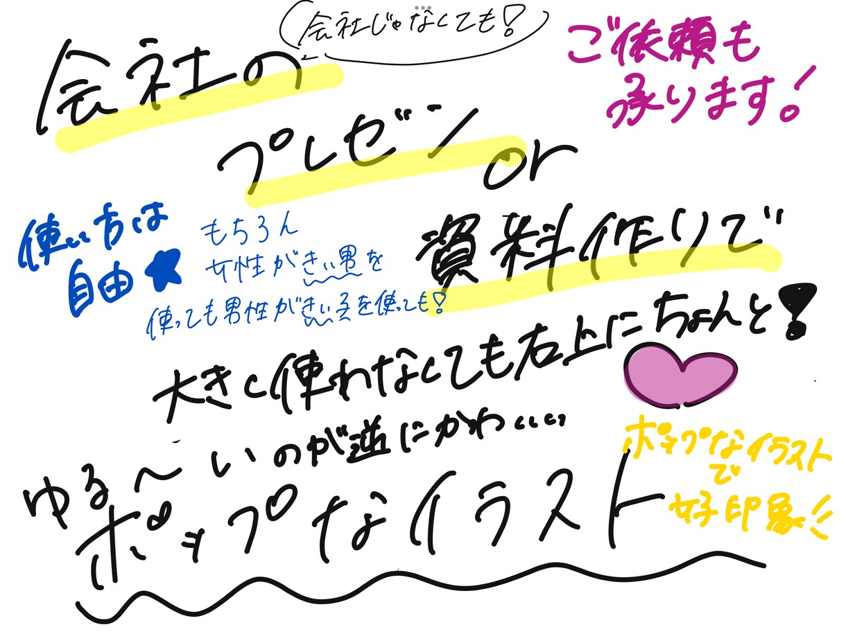 使いたい場面で使えるゆる〜いイラスト描きます プレゼン資料や友達へのカードなどにちょこんと！ イメージ4