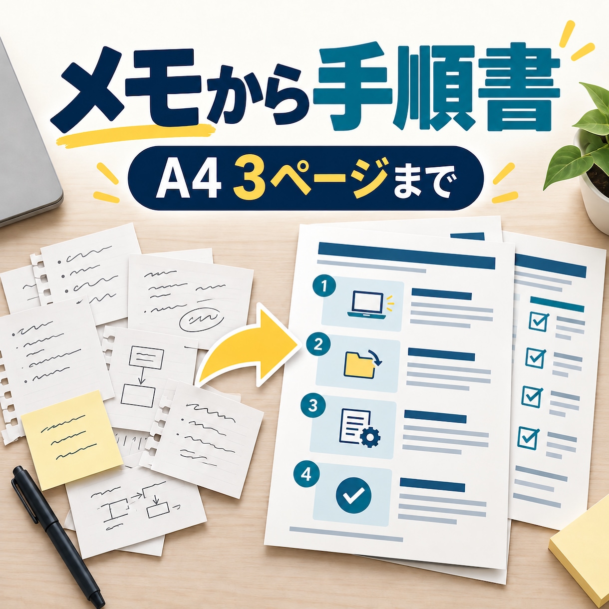 新人向け手順書とチェック表をメモから作成します 新人向け手順書とチェック表を作成｜A4 3ページまで イメージ1