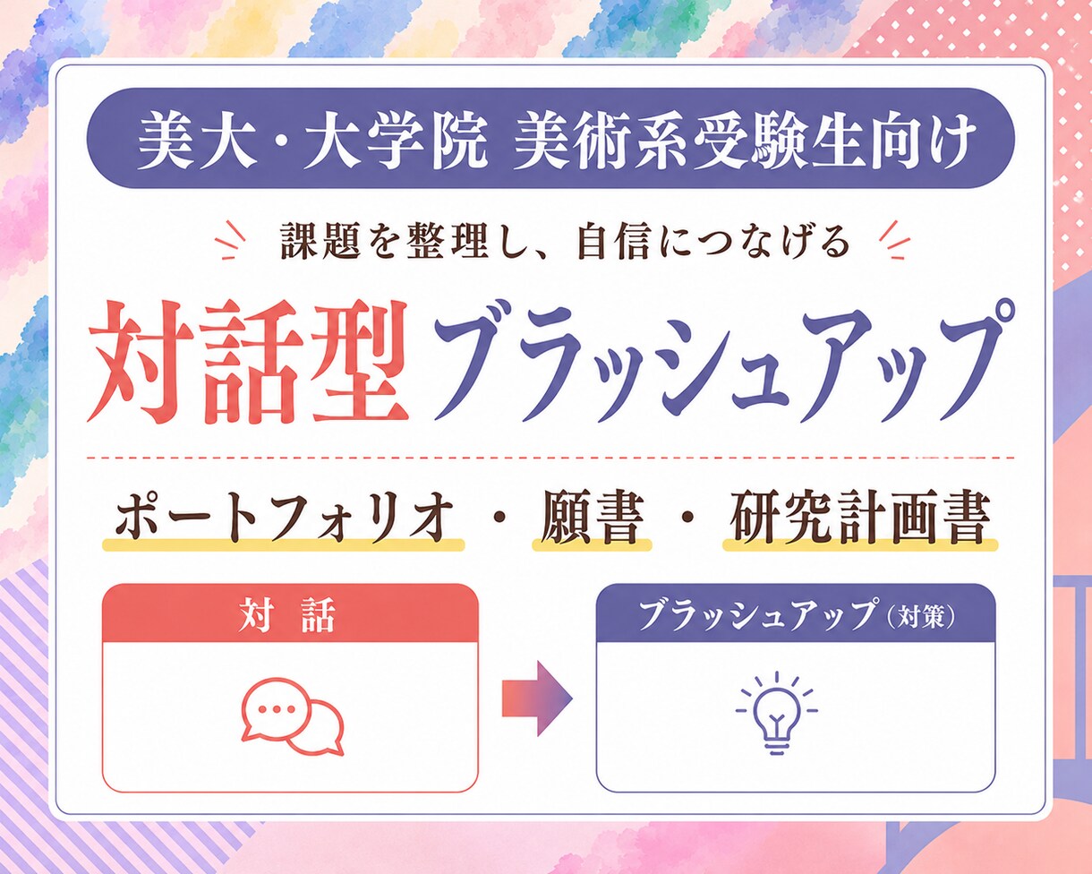 美術・大学院受験｜ヒアリング&画面共有で整理します 願書データ・ポートフォリオ・作品等の整理・ブラッシュアップ イメージ1