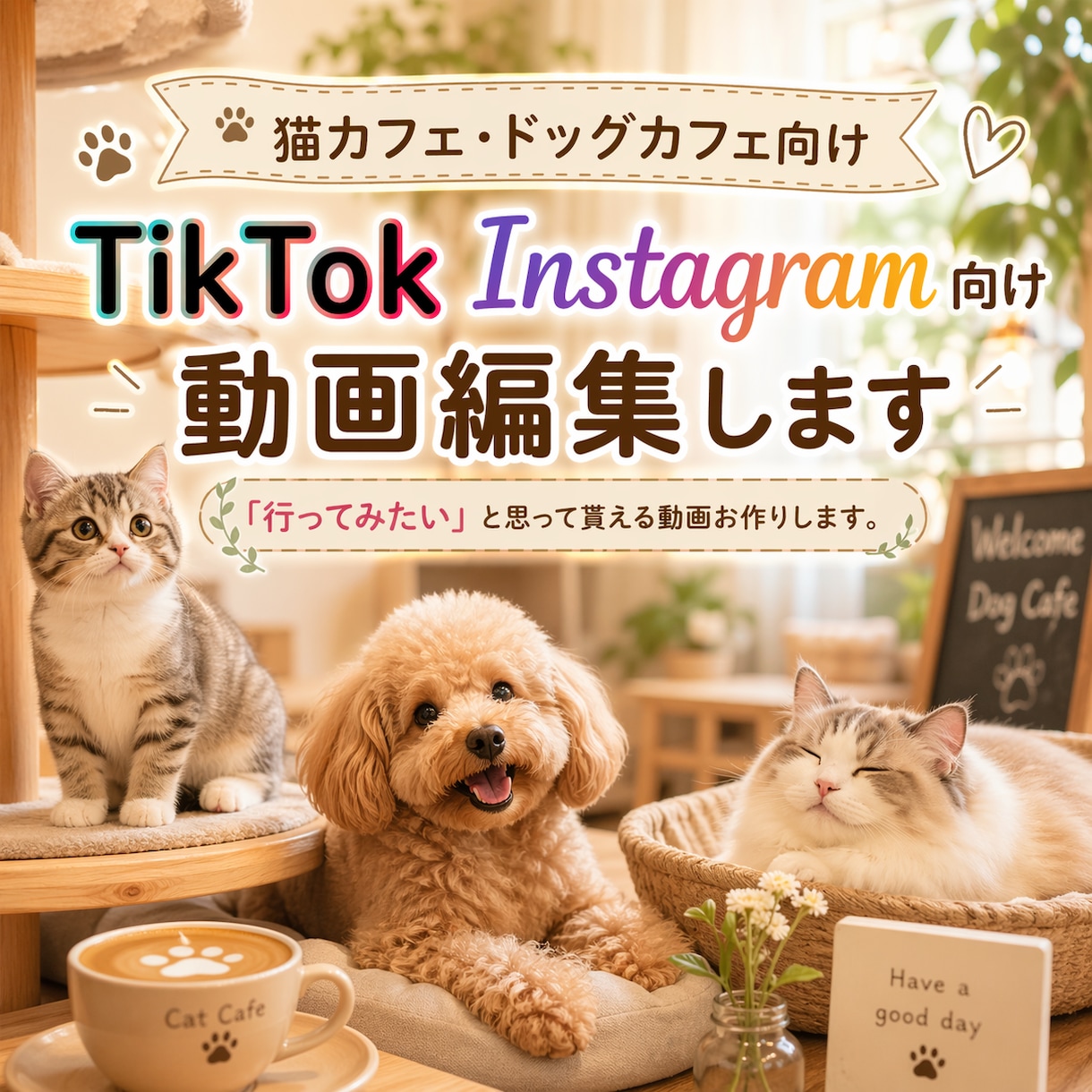 猫カフェ・犬・小動物も！集客に繋がる動画編集します 「この子に会いたい！」を引き出す、動物カフェ動画 イメージ1
