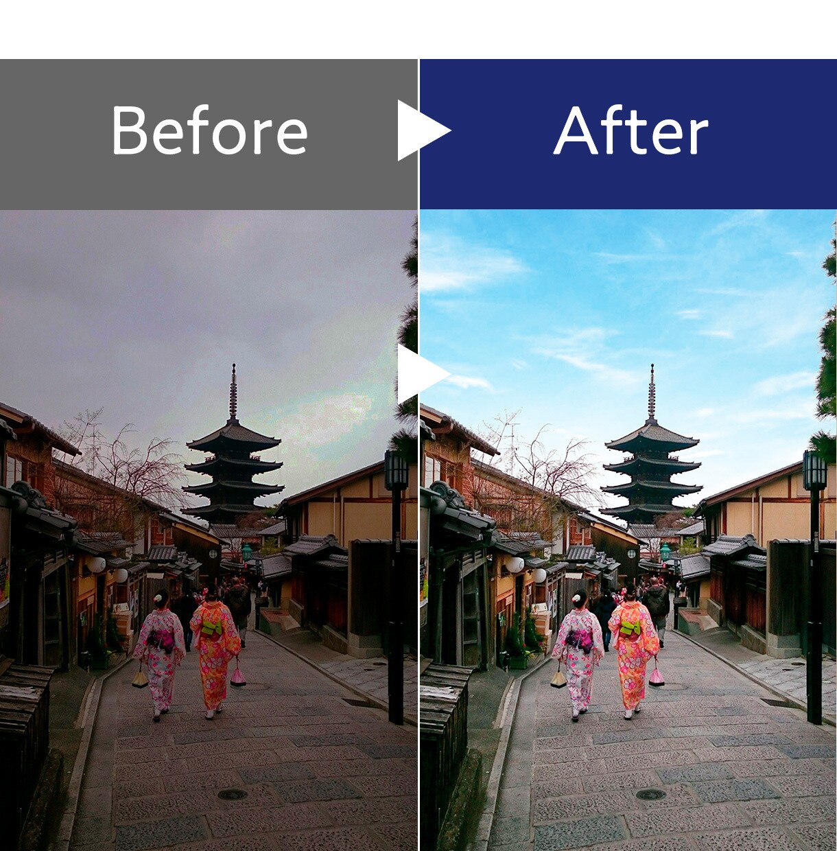 空を綺麗な青空に！住宅会社の施工例写真等で映えます 曇り空で暗くてイマイチな写真を、晴天の青空・夕焼け空に加工 イメージ1