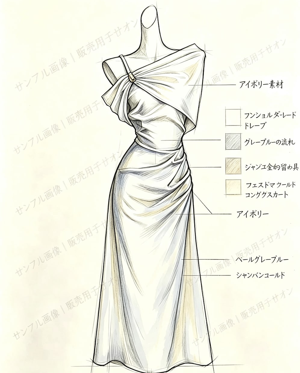 完成済みエレガントドレスのデザイン画を販売します シンプルで上品なオリジナルドレス。パーティーやディナーに イメージ1
