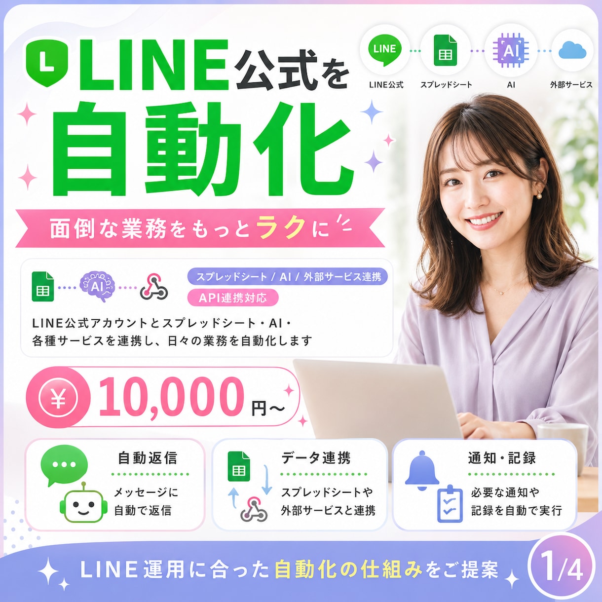 LINE公式の業務を自動化・外部連携します スプレッドシート・AI・外部サービスとLINEを連携します イメージ1