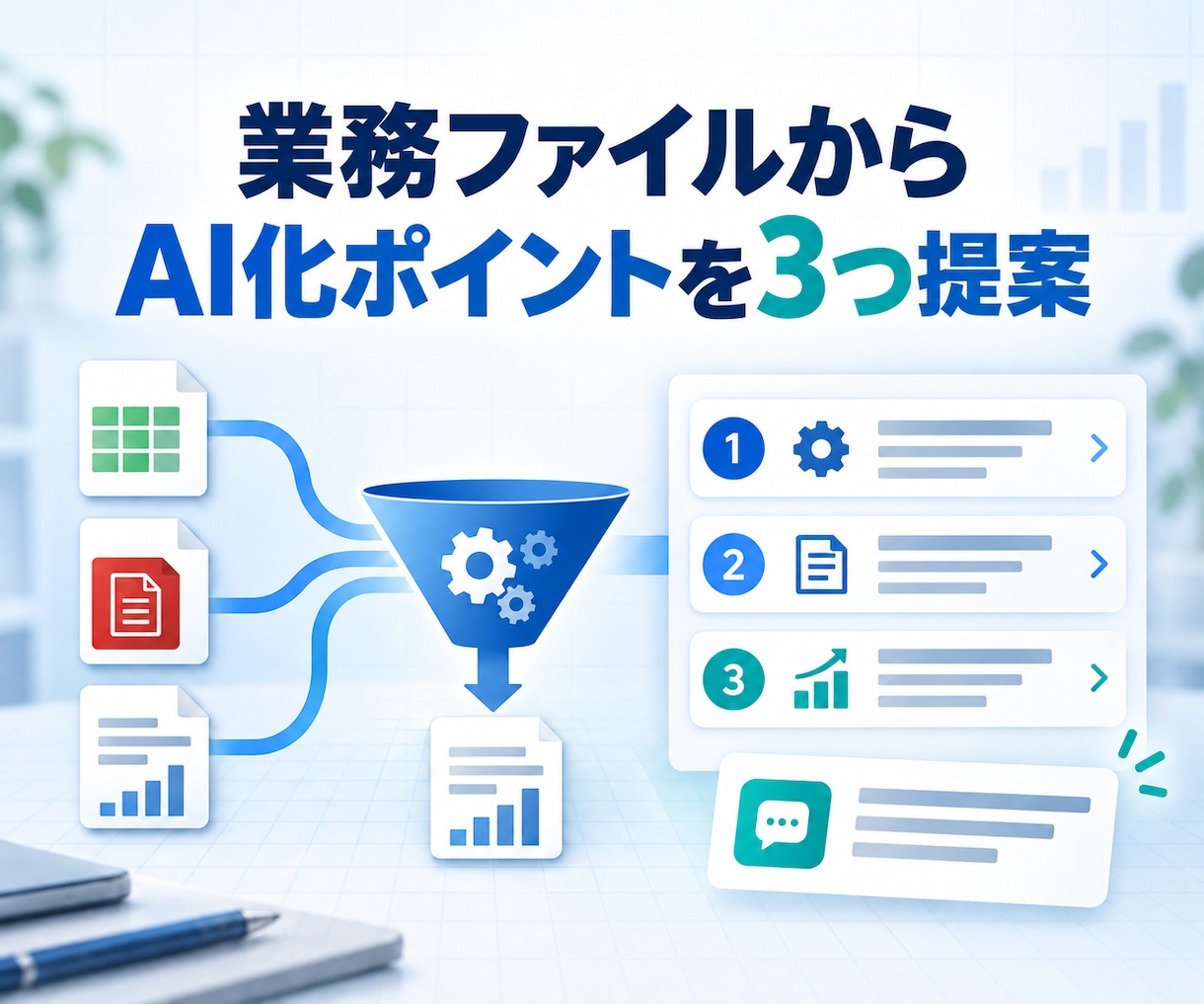 業務ファイルからAI化ポイントを3つ提案します Excel・PDF・日報のムダを整理し、プロンプトまで納品 イメージ1