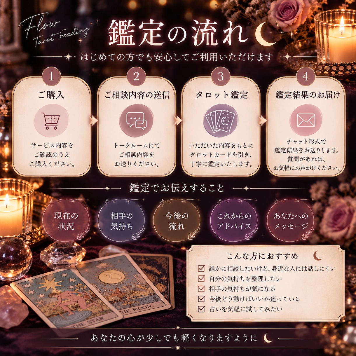 タロットで今のお悩みを読み解きます 初回お試し価格✨恋愛・仕事・人間関係を丁寧に鑑定♥️♠️ イメージ4