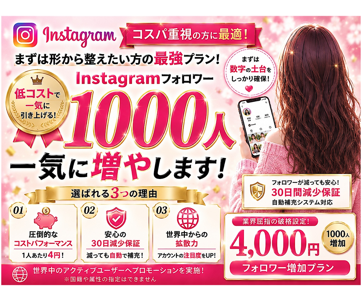 フォロワー1000人！格安で数字を増やします とにかく数字を増やしたい方へ。30日保証付で安心の格安プラン イメージ1
