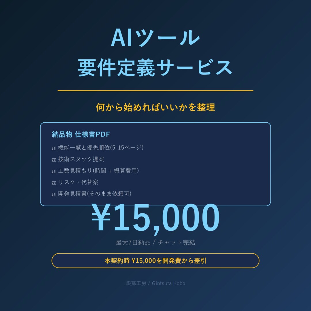 AIツール要件定義 仕様書を作成します AIで何から始めるかチャットで整理します イメージ1