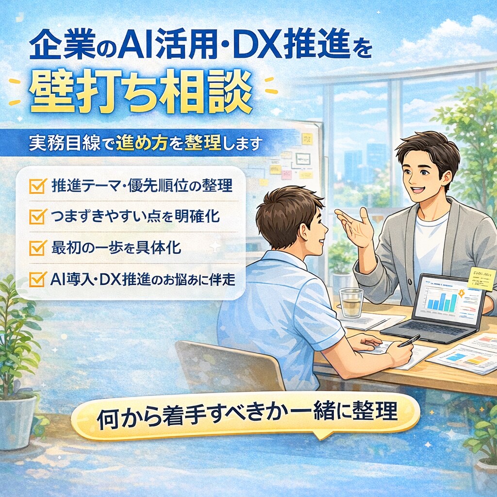 企業のAI活用・DX推進を実務目線で壁打ちします 何から始めるべきか、進め方を整理します イメージ1