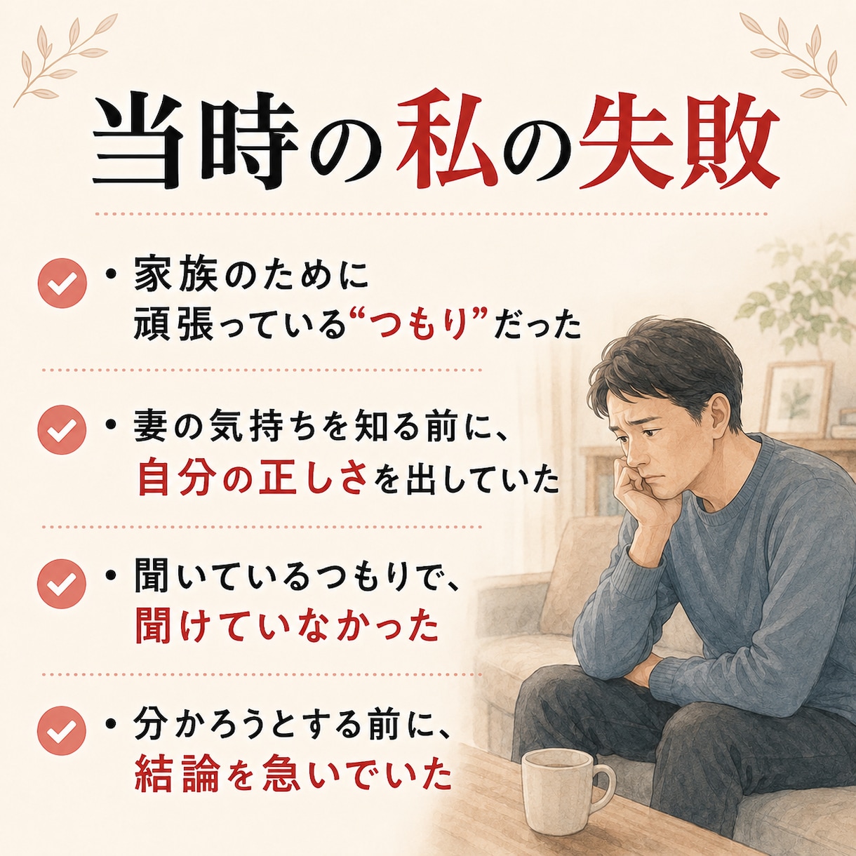 妻との距離｜夫婦関係の相談にのりますキャッチます なぜか冷たい妻との距離。一人で抱え込む前に話しませんか イメージ7