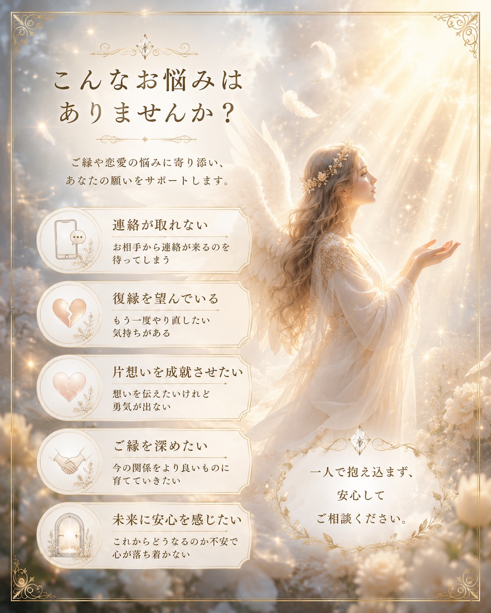 ご縁を整え、想いを丁寧に届けるヒーリングをします 安心の中で、ご縁と心を優しく整えます。 イメージ3