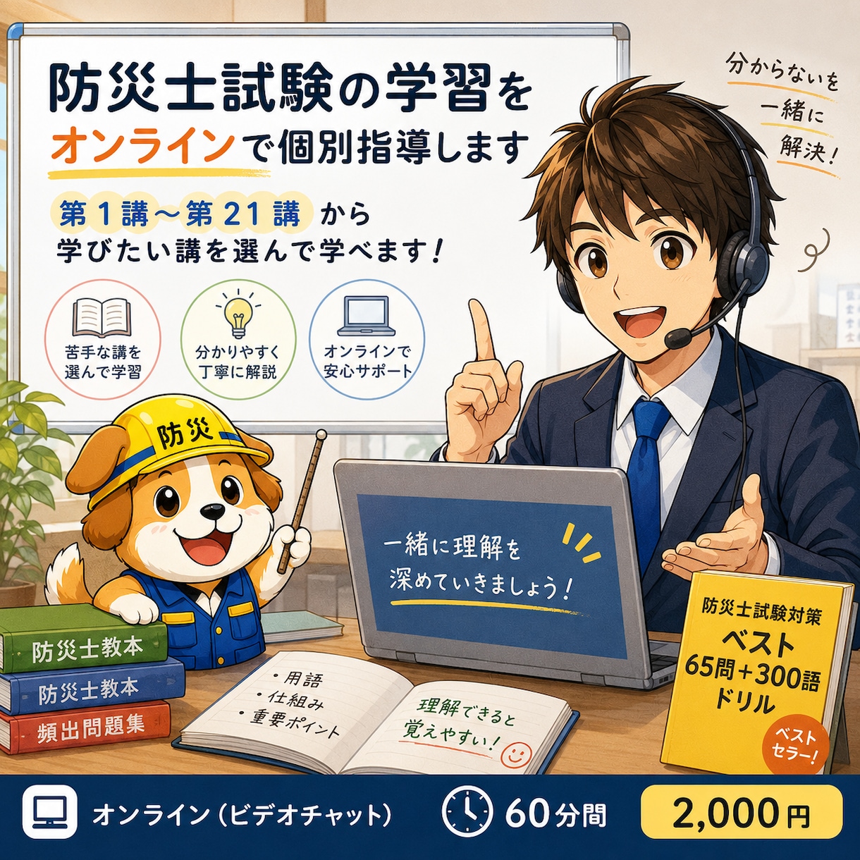 防災士試験の学習をオンラインで個別指導します 防災士の学びが不安な方をオンラインで支援します イメージ1