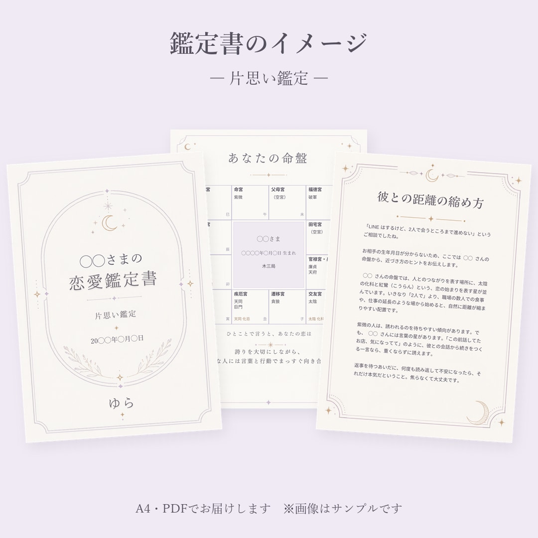 紫微斗数で片思いの近づき方をPDFで鑑定します モニター価格・先着5名／命盤図つきA4鑑定書 イメージ2