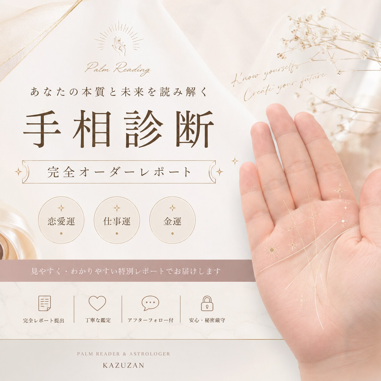 あなたの手相をレポートで診断します 恋愛・仕事・金運を、ミニマルで見やすい特別レポートに✨ イメージ1