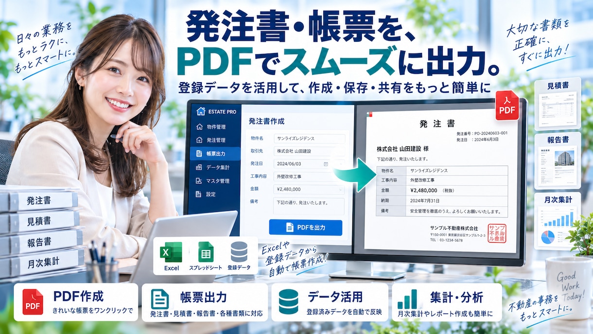 Excel連携の不動産管理システムを開発します 発注・物件・帳票管理をWebで一元化します イメージ2