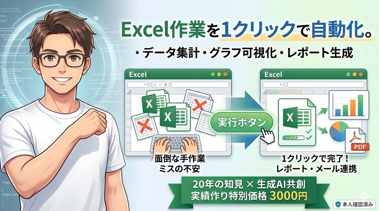 Excel作業を1クリックで自動化ます 「そのExcel作業、1クリックで終わらせませんか？」 イメージ1