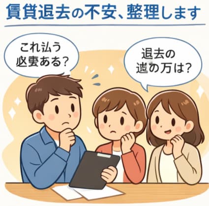 賃貸退去時の不安や流れを整理します 賃貸退去の不安や手続きを整理します｜敷金・原状回復相談 イメージ2
