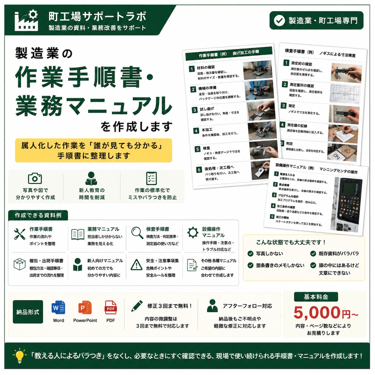 製造業の作業手順書・業務マニュアルを作成します 属人化した作業を「誰が見ても分かる」手順書に整理します イメージ1