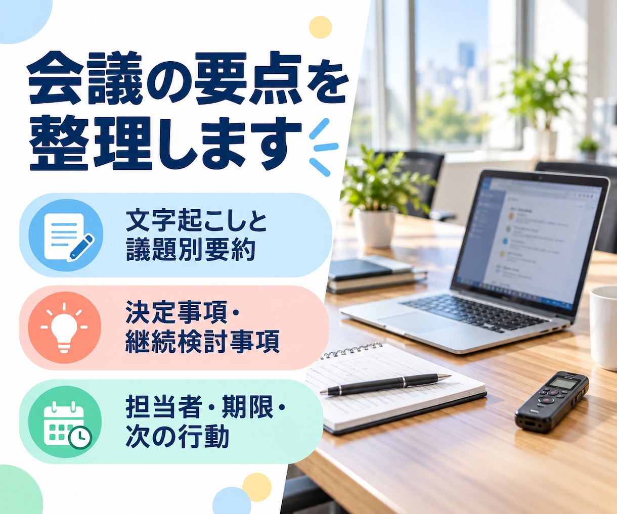録音から要点のわかる議事録を作成します 決定事項・担当者・期限を整理｜WordとPDFで納品 イメージ2