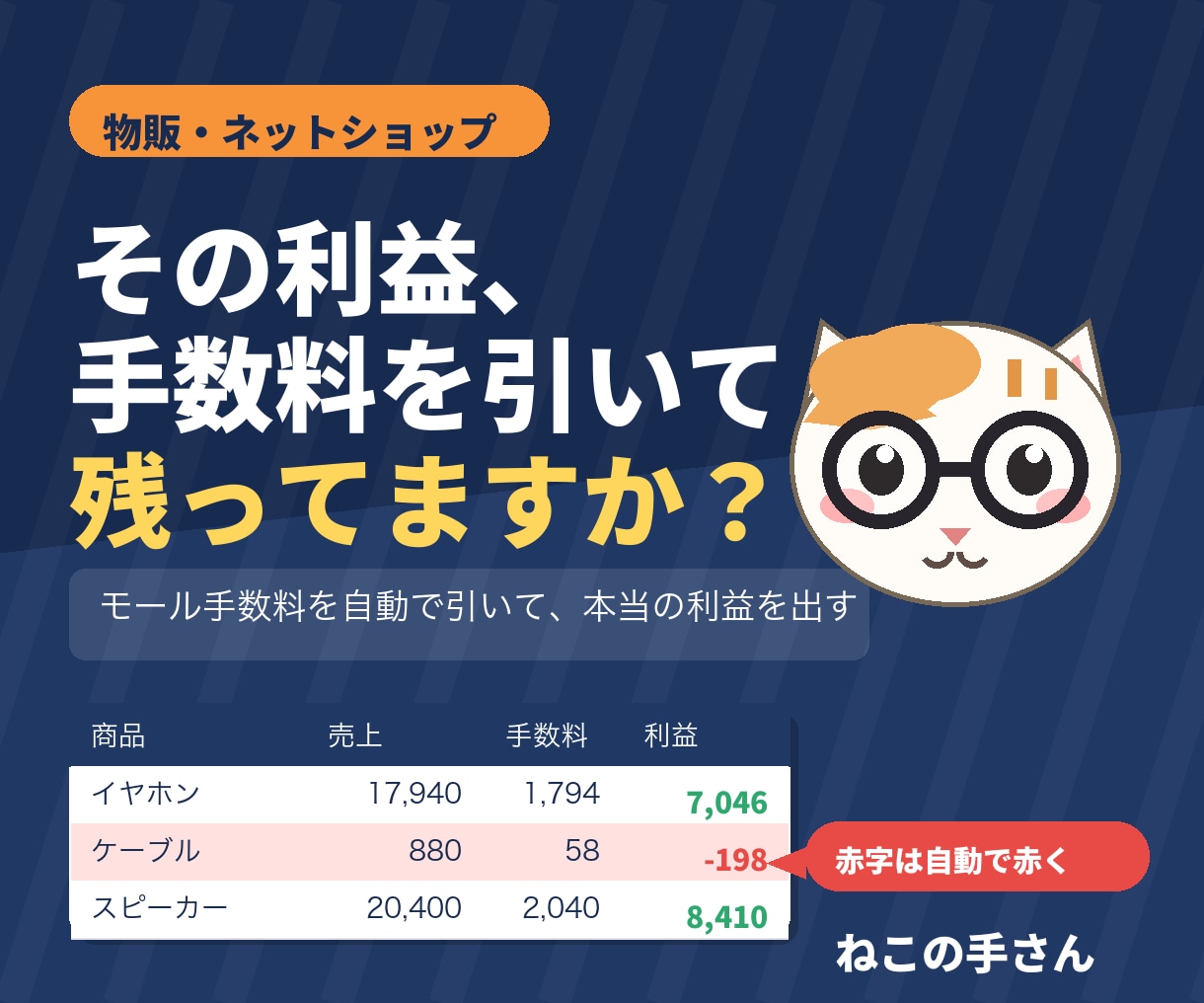 物販・ネットショップの利益管理表をお渡しします モール手数料・送料・経費を引いた1件ごとの利益が出ます イメージ1
