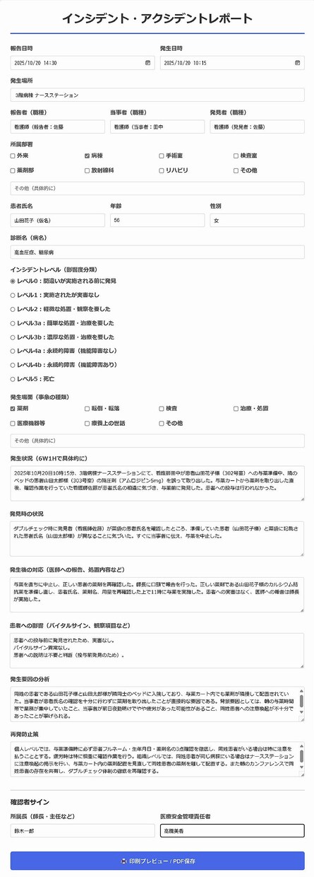医療現場向けインシデントレポートフォーム作成ます 印刷対応・記入例付きで即戦力として活用可能 イメージ2