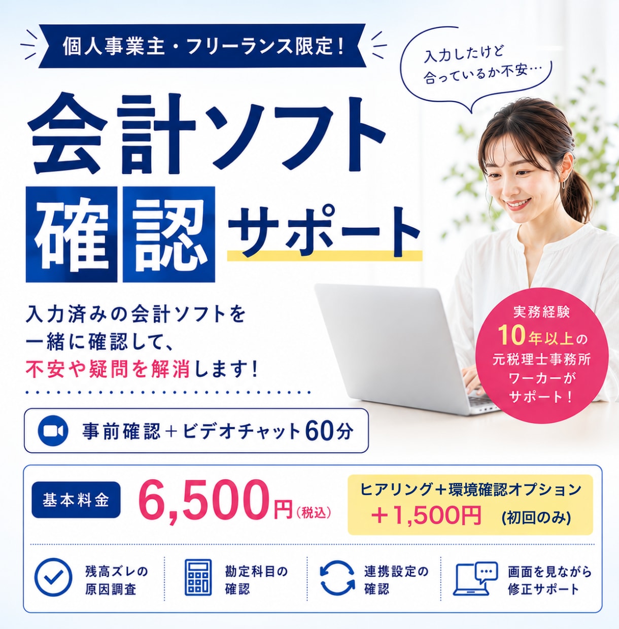 会計ソフトの確認サポートします 入力した帳簿を一緒に確認します イメージ1