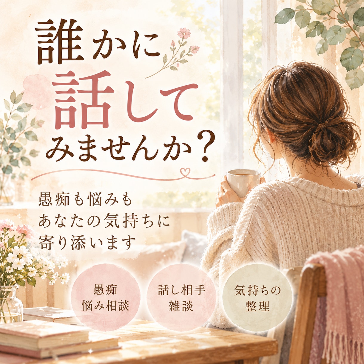 誰にも言えない愚痴や悩みをお聞きします。ます 否定せず、あなたの気持ちに寄り添います。 イメージ1