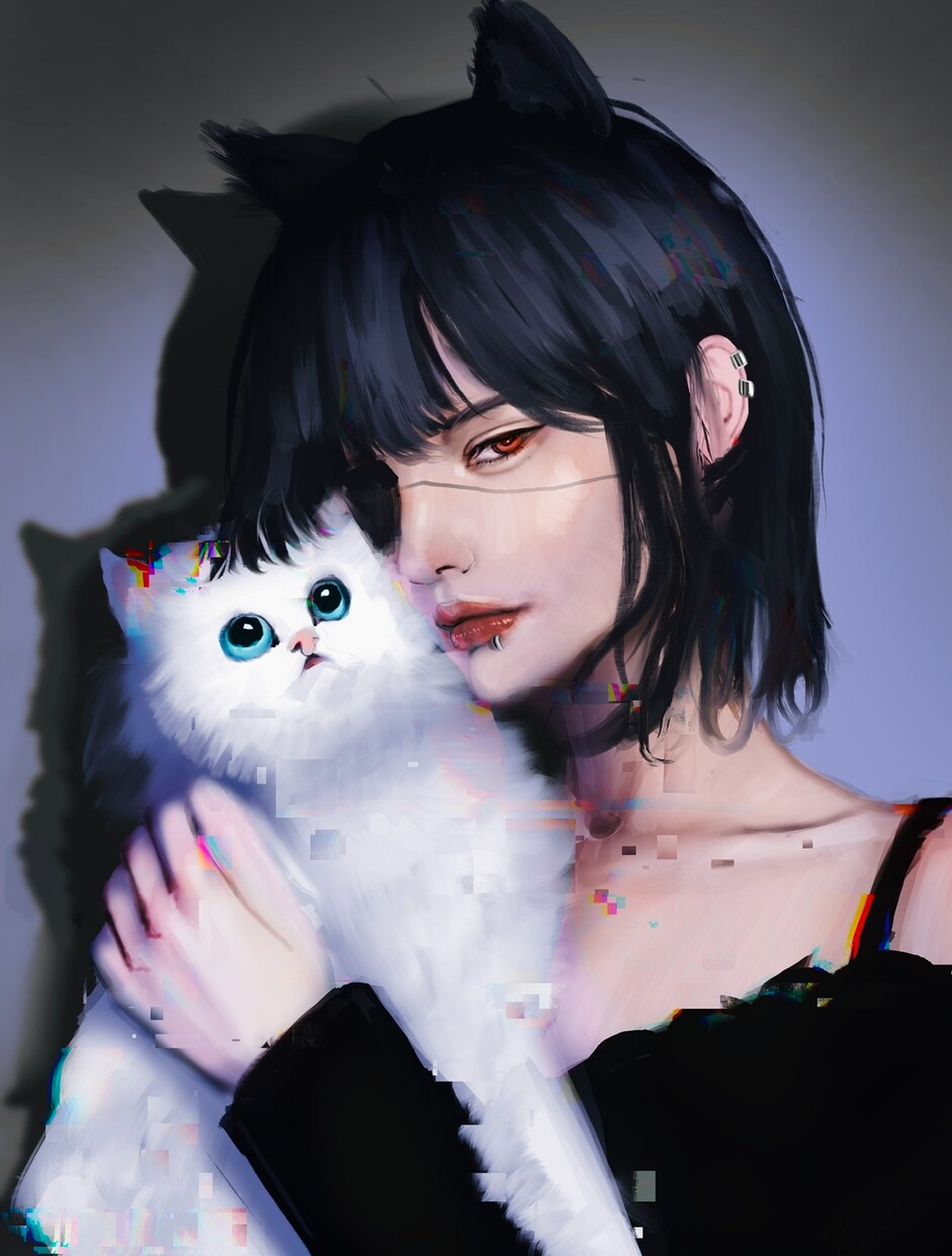 ダークな雰囲気で女性と猫を描きます 男性や他の生き物でも可能です！お気軽にご相談下さいね！ イメージ2