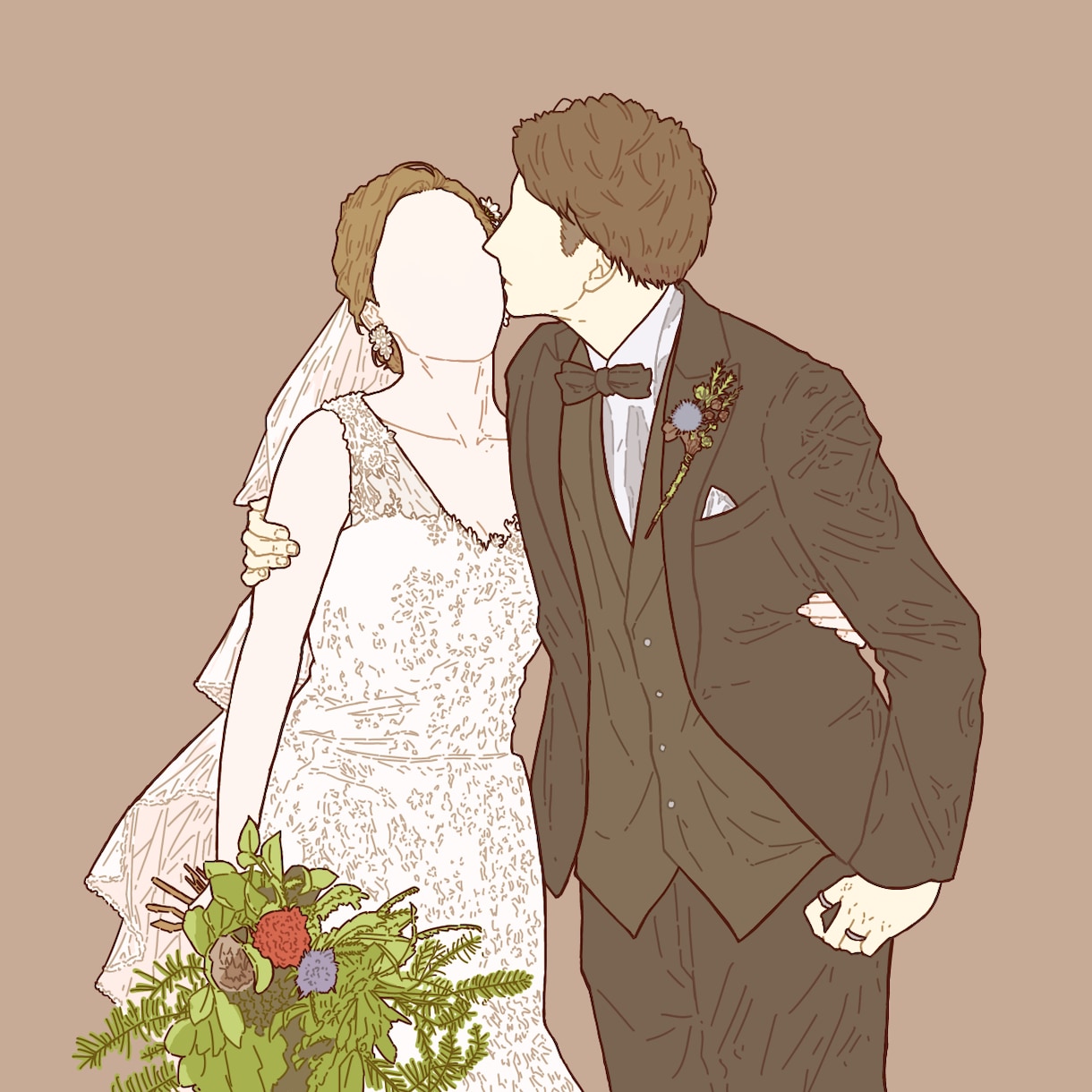 修正5回◎！仲良しカップルの線画イラスト制作します インスタやLINEと相性バツグン！素敵な思い出を形にします イメージ2
