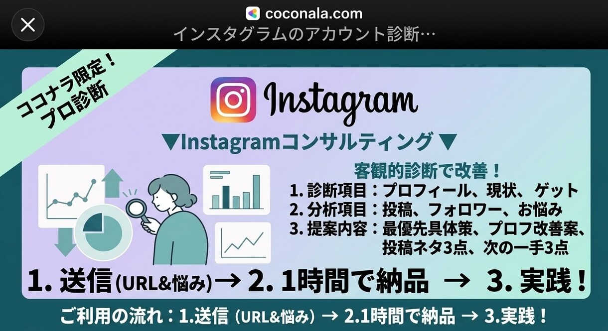 Instagramプロフィール診断・添削します 何を直せばいい？あなたのInstagramを60分で診断 イメージ1