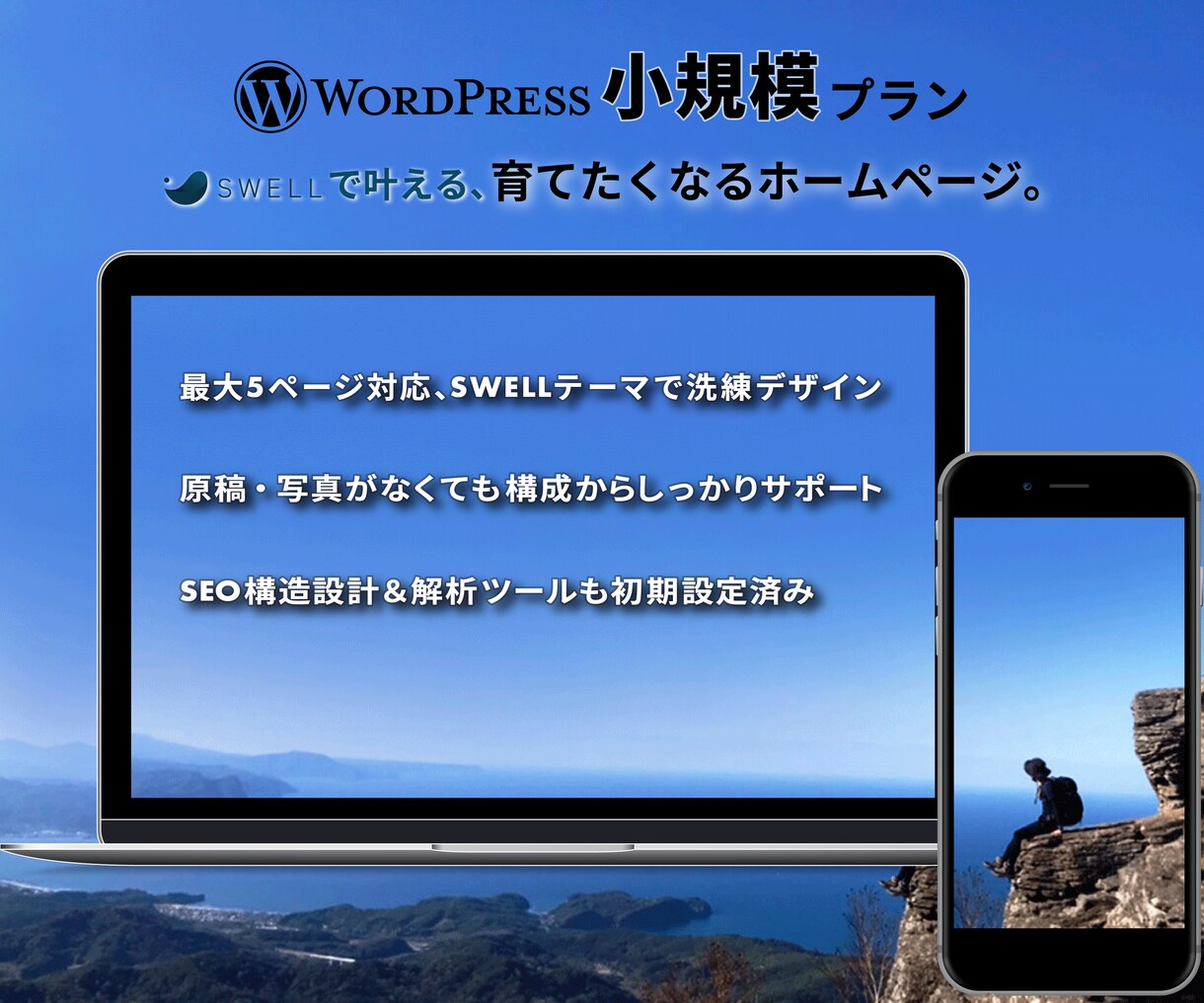 SWELLで整え、育てるサイトをつくります 予算やご要望に合わせて、独自テーマに変更することも可能です イメージ1