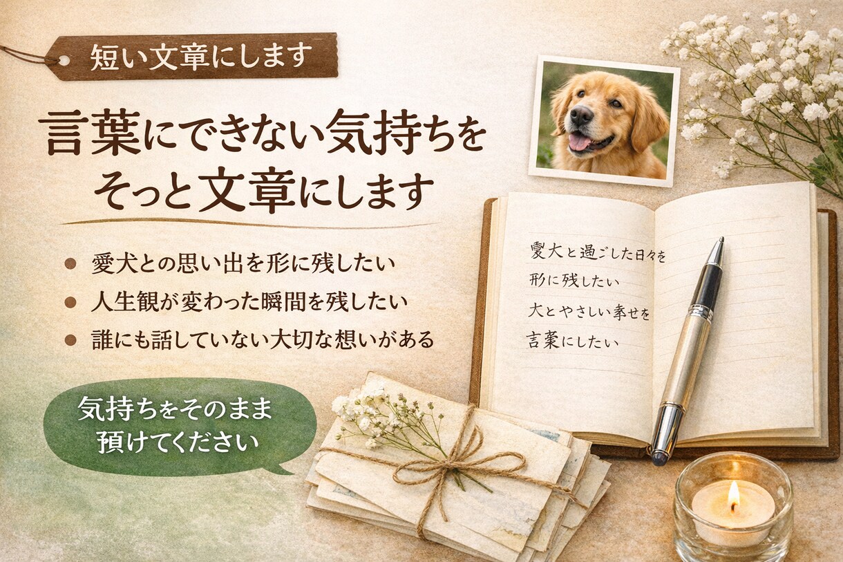 言葉にできない気持ちを文章にします 内容がまとまっていなくても大丈夫です。箇条書きでもいいです イメージ1