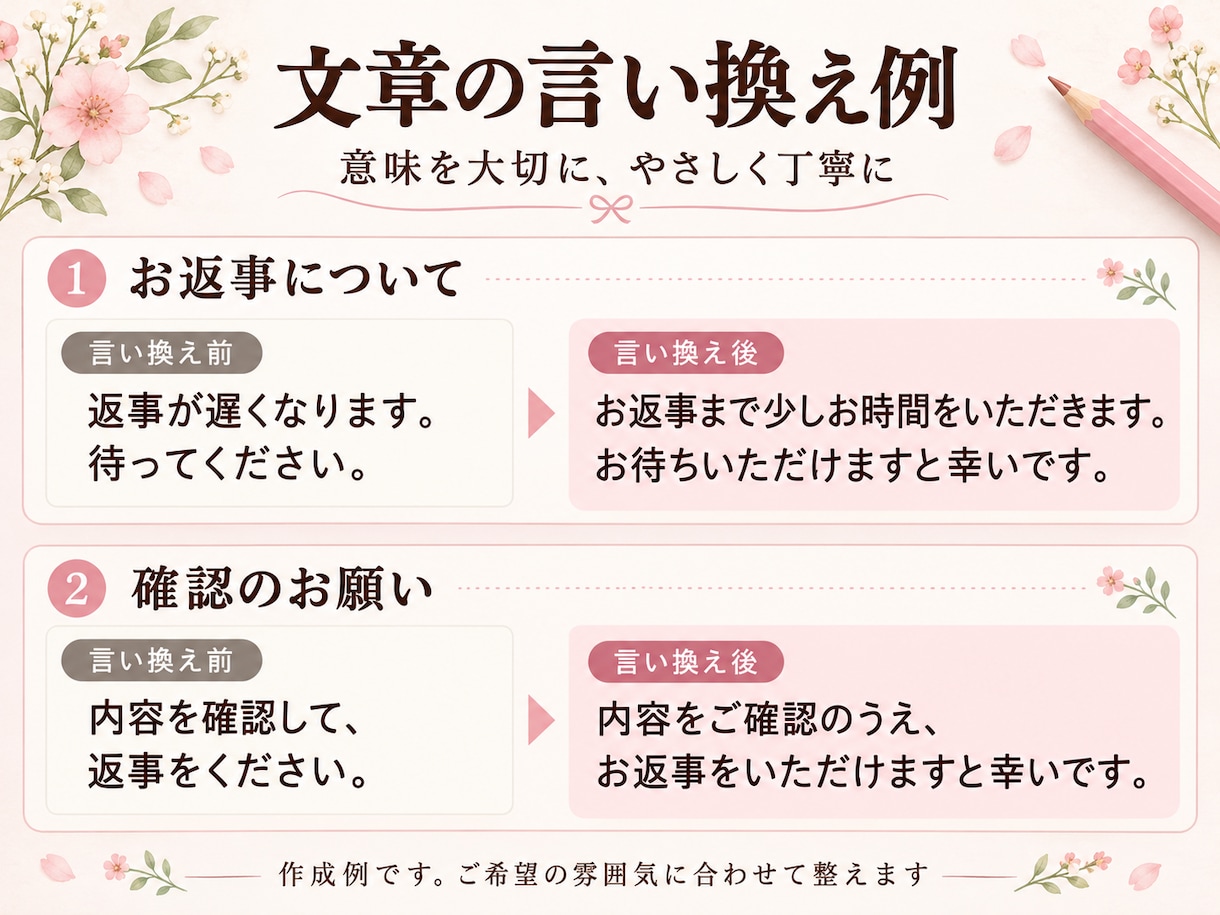 短い文章をやさしく丁寧に言い換えます 意味を大切に、読みやすく自然な表現へ イメージ2