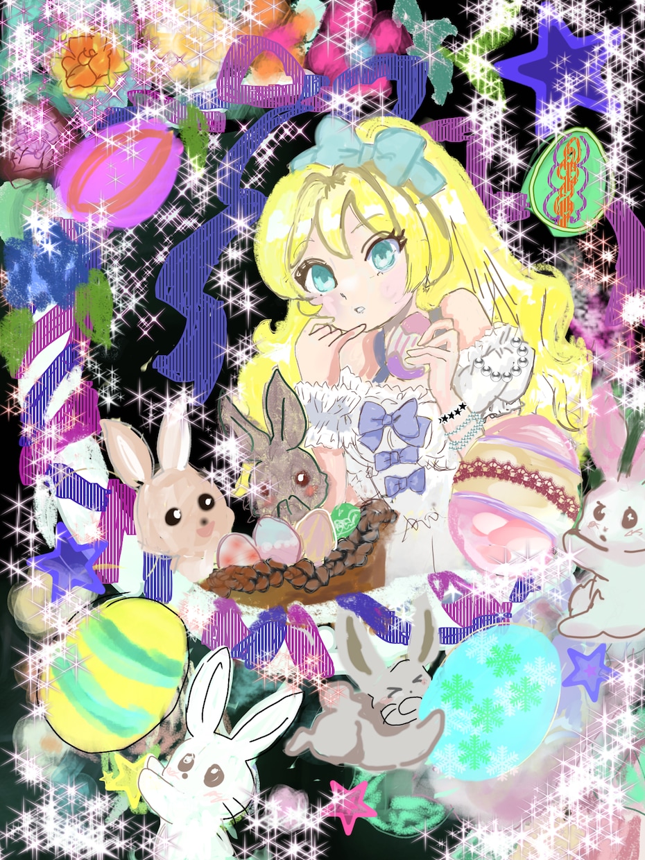 配信画面を華やかでエモい1枚絵描きます 夢かわ×レトロポップな絵を。初めての方でも、安心な二択で。 イメージ4