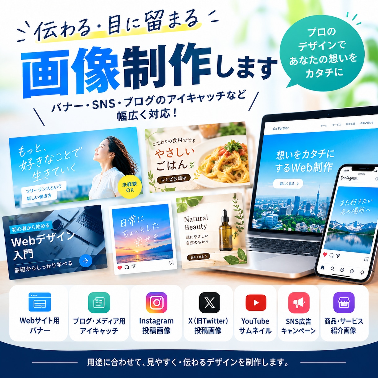 バナー・SNS等のアイキャッチ画像幅広く対応します 「伝わる・目に留まる」画像を制作します イメージ1